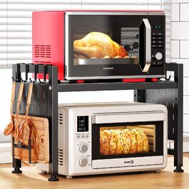 Стійка для мікрохвильової печі SAYZH, 2-рівнева розширювана, з 10 гачками, чорна