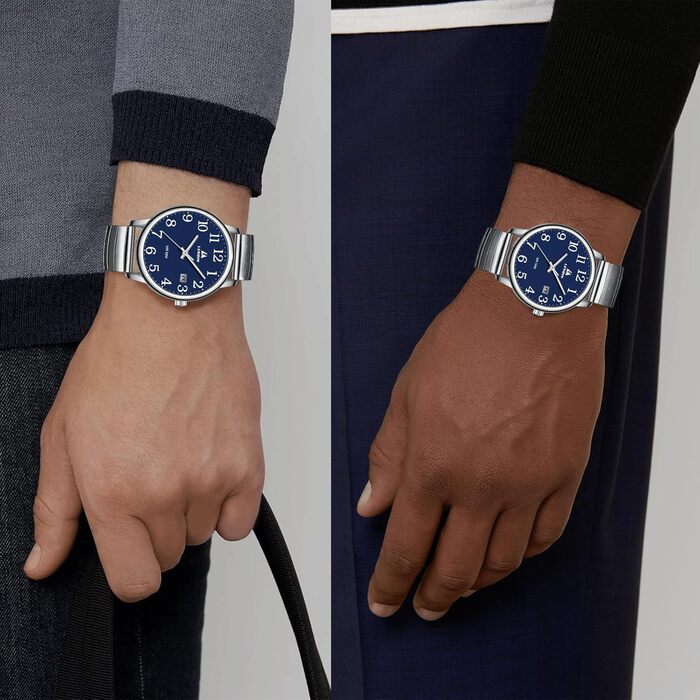 Чоловічий годинник: аналоговий кварцовий годинник з датою, водонепроникний, 38 мм, синій, срібляний, для бізнесу та повсякденного носіння