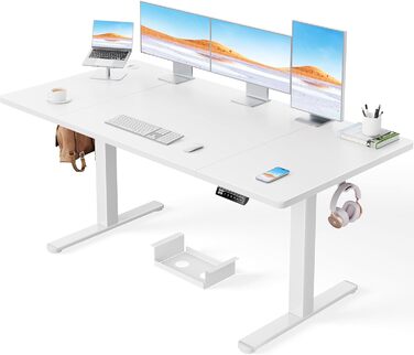 Електричний стіл ErGear 160x80 см, білий, регульований по висоті, до 100 кг, безщітковий двигун, тихий, міцний металевий каркас