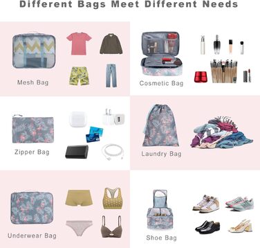 Набір органайзерів для валізи BAGAIL (8 шт.) - Кубики для пакування, набір для подорожей, колір: фламінго