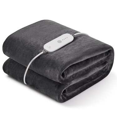 Електрична ковдра CURECURE з підігрівом, 150 x 200 см, 4 режими, таймер, захист від перегріву, для ліжка/дивану, сірий колір