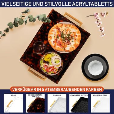 Acrylic Serving Tray with Golden Handles, 40.6 x 30.5 x 5.1 cm Decorative Tray for Table, Food, Drinks Serving Platter for Countertop, Kitchen, Bathroom, Party, Serving Tray (Tortoiseshell)
