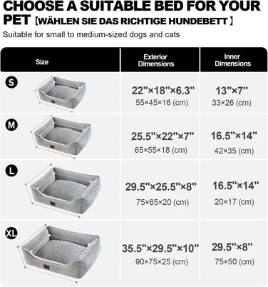 Dog Bed for Small and Medium Dogs 65x55x18cm, Washable Dog Cushions, Removable Cover, Dog Sofa Dog Basket with Raised Edges, Fluffy Cat Bed Dog Bed with Nubs, Dark Grey (55x45x16cm, Light Grey - Removable)
