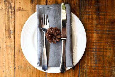 Linendo Linen Napkins, 100% Pure Linen, Grey, 38 x 38 cm, 6 Pieces, European Flax, Linen Napkins, Washable Reusable Cloth Napkins
