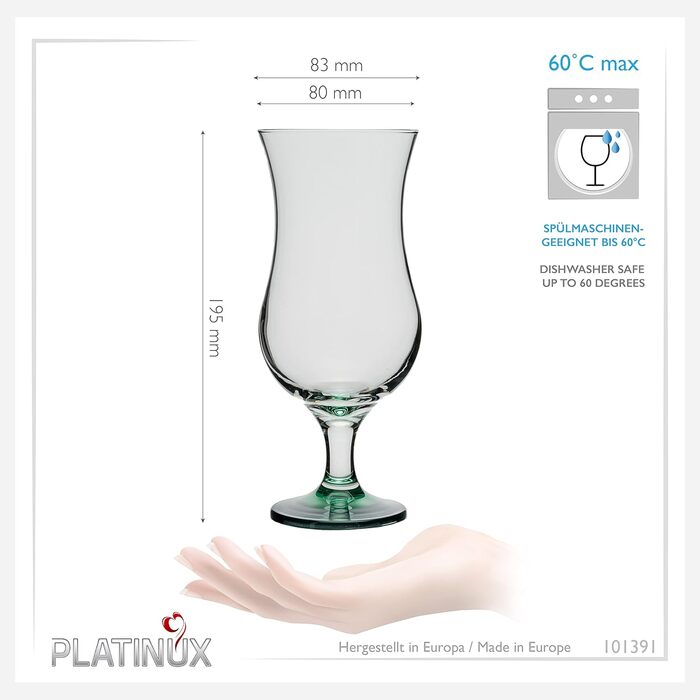 Бокали для коктейлів PLATINUX Ombre 400 мл (набір 6 шт.) скляні, зелені, для вечірок