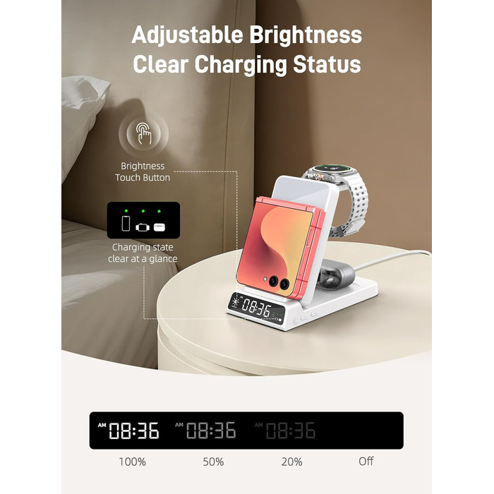 Бездротовий зарядний пристрій 3-в-1 для Samsung Galaxy S26/S25/Z Fold 7/Flip 7, Galaxy Watch 8/7/6/5 Pro та Buds 3/2 - білий