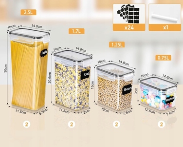 Набір герметичних контейнерів для продуктів, 8 шт., пластик