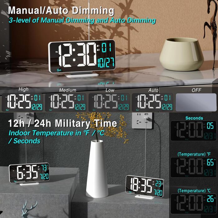 Цифровий LED годинник-будильник KOSUMOSU для спальні 6.7