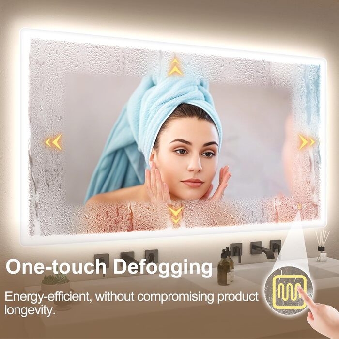 Дзеркало для ванної кімнати STARLEAD з підсвічуванням 100x70 см, Bluetooth, протитуманне покриття, регулювання яскравості, 3 кольори світла, функція пам'яті, IP44, LED, горизонтальне/вертикальне, HD скло, Madrid Silver (Bluetooth)