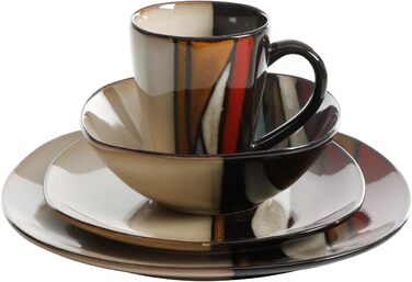 Сервіз посуду Gibson Elite Tequesta зі штукатурки з реактивною глазур'ю, квадратний, на 4 персони (16 шт.)