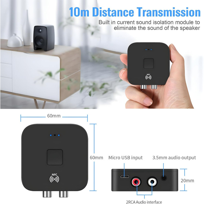 Bluetooth 5.0 Аудіоприймач: NFC, HiFi, Aux, RCA, USB. Підтримка для TV, авто, стереосистеми