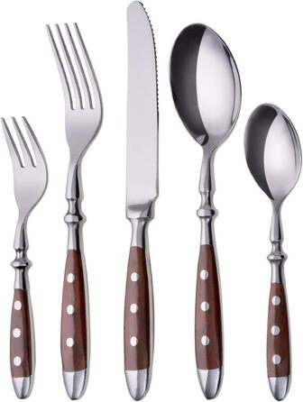 GRÄWE Cutlery Set, Nuremberg, 72-piece, 12 persons, stainless steel, brown handle, rustic, heavy quality, dishwasher-safe, hand-polished. 72-piece | 12 persons