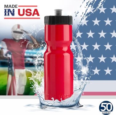 50 Strong Sport Squeeze Water Bottles - Set of 6 - Team Pack 22 oz BPA Free Bottle Easy Open Push/Pull Cap - Multiple Colors Available (Red)