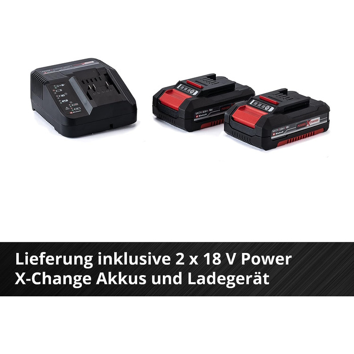 Акумуляторний ударний дриль-шуруповерт Einhell TE-CD 18/40 Li-i +64 (Power X-Change, 18 В, 40 Нм) з набором акумуляторів 2x2.0 Ah та аксесуарами