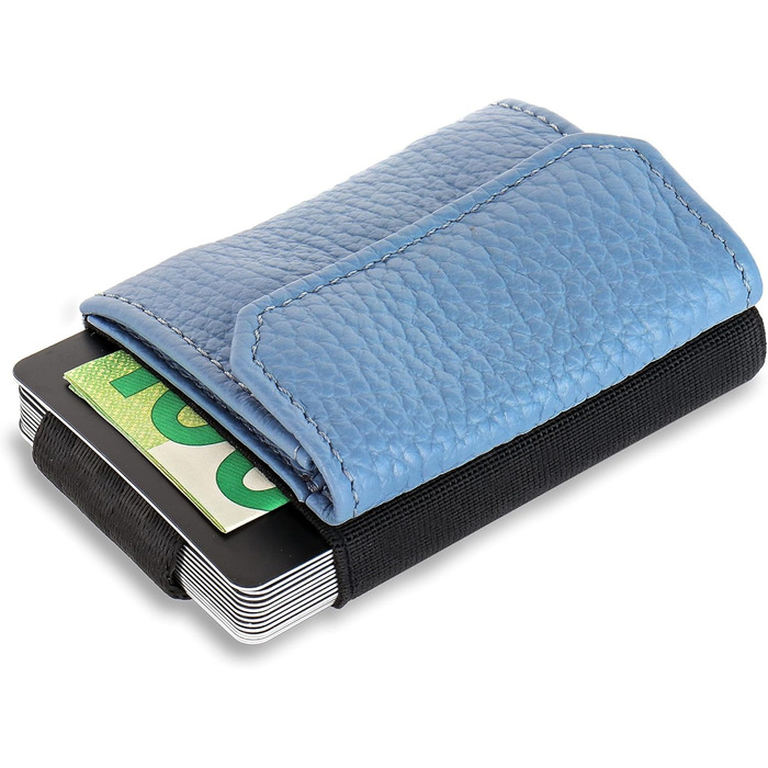 Jaimie Jacobs Minimalist Wallet Nano Boy Pocket Mini Wallet made of Textile with Drawstring, Slim Card Holder for Men and Women (Embossed Leather, Pigeon Blue)