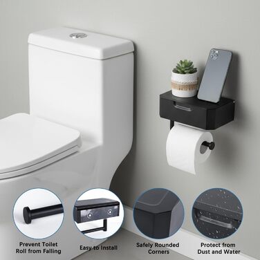 Тримач туалетного паперу Cozary без свердління з боксом для вологих серветок, чорний, нержавіюча сталь