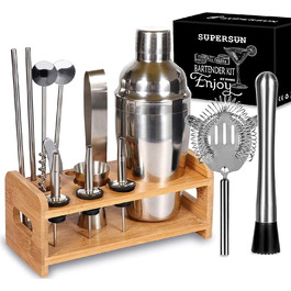 Набір для приготування коктейлів 15 предметів, 550 мл, нержавіюча сталь, барменський набір, бартова аксесуар, подарунковий набір для дому