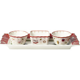 Villeroy & Boch – Toy's Delight Dip Set, 4-Piece, Serving Plate with Bowls, Dip Bowls Set, Christmas, Table Decoration Toys, Serving Tray, Bowls, Christmas Decoration Indoor, Premium Porcelain