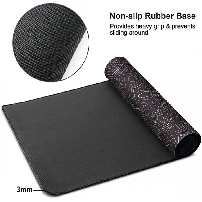 Великий килимок для миші AQQA (88,9 x 43,2 см) з топографічною картою, для геймінгу, офісу та ноутбука