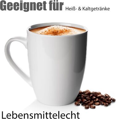 Набір кавових чашок BigDean 6 шт. 300 мл з якісного фарфору, білі, з ручкою, для розмальовування, стійкі до подряпин та ударів, придатні для миття в посудомийній машині