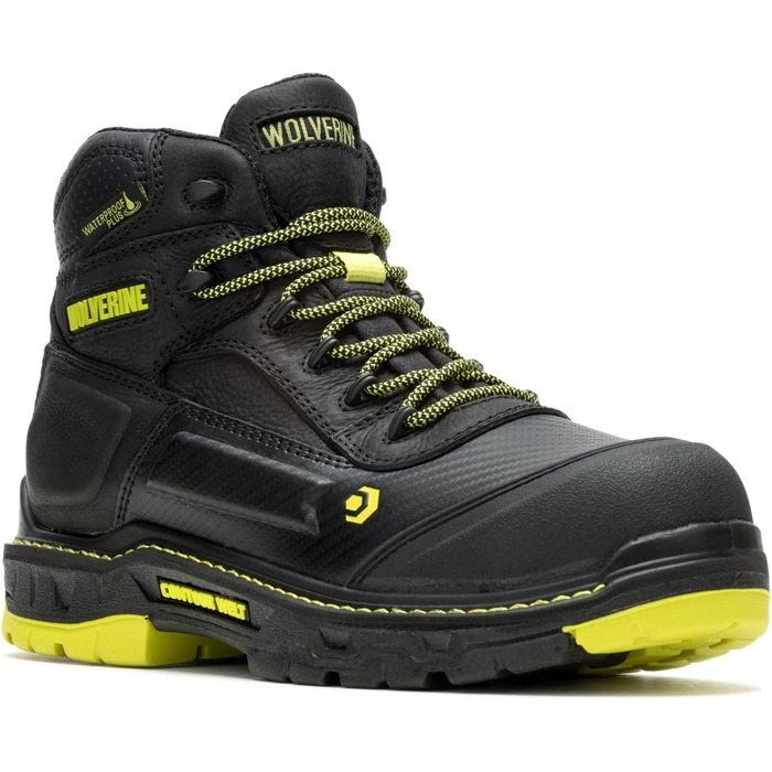 Черевики робочі чоловічі Wolverine Overpass 6' Mid Composite Toe Waterproof, 11, Чорний/Лайм