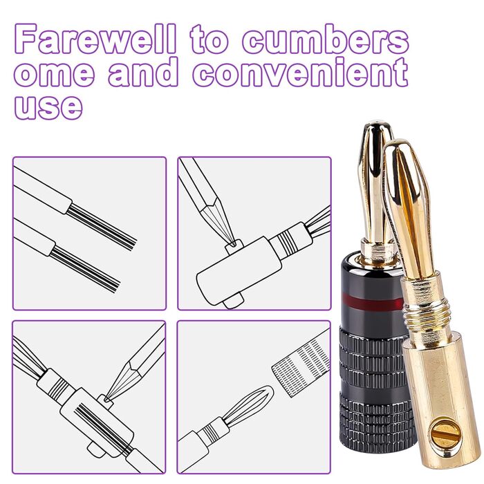 Бананові конектори Vegena 20 шт. для акустичних кабелів, 24K позолота, підійдуть для підключення до підсилювача, AV-ресивера