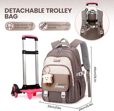 Шкільний рюкзак-роликовий для дівчаток-підлітків, 36L, зелений (коричневий)