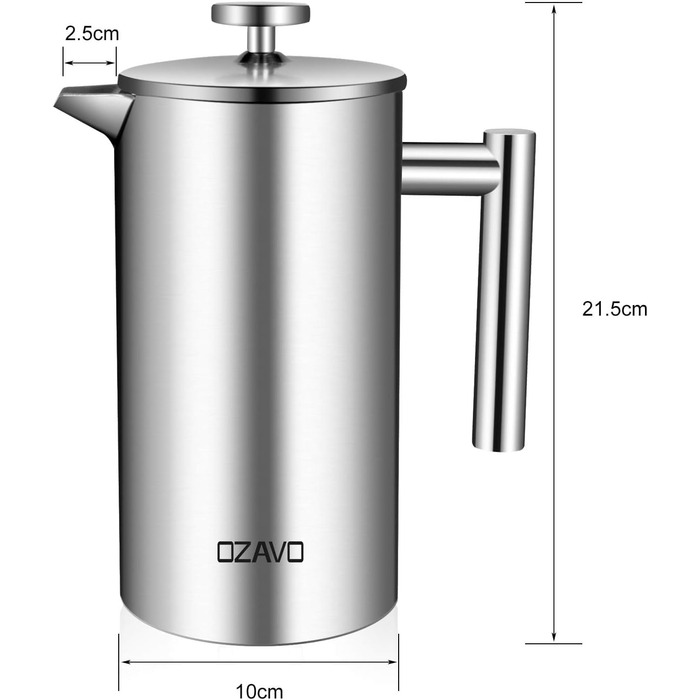 1L Coffee Maker French Press Stainless Steel Thermo with 5 Stainless Steel Filters Double-Walled Insulated System with Two-Layer Construction 1000ML
