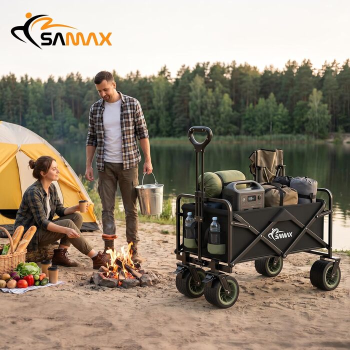 Універсальний садовий візок-трансформер Samax Bollerwagen 200кг (чорний/м'ятний), 2-в-1 з лавкою, складаний, для саду, пляжу, без спинки