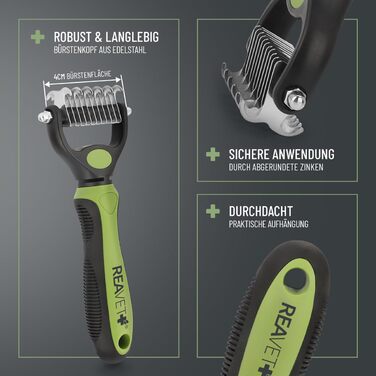 Щітка для собак та котів ReaVET для видалення підшерстка та розпушення, великі та середні породи, з масажним ефектом та захистом верхнього шару шерсті (розмір M-L)