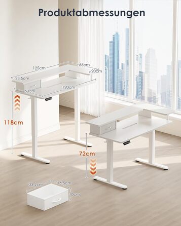 Регульований за висотою стіл OffiGo 120x60 з L-подкоркой, USB, висувна шухляда, ергономічний комп'ютерний стіл