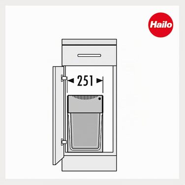Вбудована система сортування сміття Hailo Tandem 3666101 для шаф від 300 мм, 2 контейнери по 15 л з телескопічними направляючими та поворотними дверцятами, білий