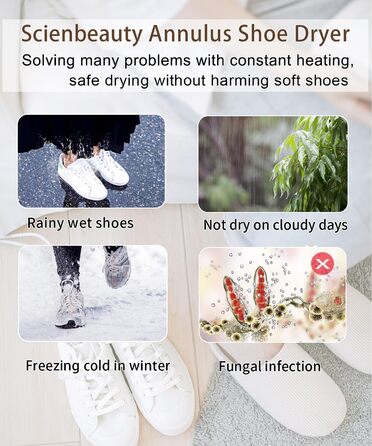 Scienbeauty Electric Shoe Dryer with Intelligent Timer, Shoe Warmer, Effectively Eliminates Odors and Antibacterial, Shoe Dryer for Shoes, Ski Boots, Gloves (EU Plug)