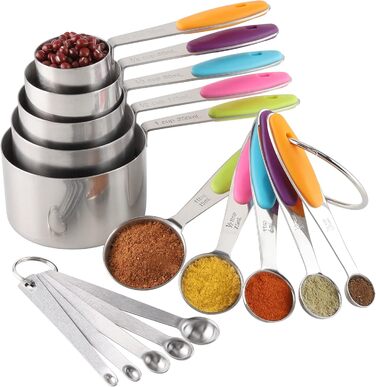 Stainless Steel Measuring Cup and Spoon Set - Measuring Cups and Spoons for 10 and 5, Mini Stainless Steel Measuring Spoon Set for Dry and Liquid Ingredients