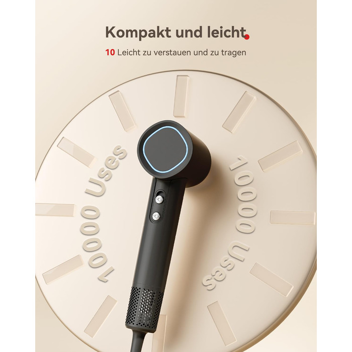 Фен з дифузором, потужний фен з мотором 160 000 об/хв, іонізатор, 500 млн негативних іонів, для подорожей та дому (сірий), сірий дифузор