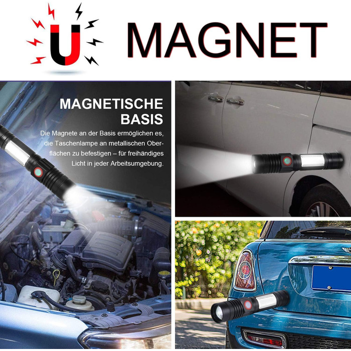 LED ліхтарик надпотужний 2000 люменів, 2500 mAh, перезаряджуваний, багатофункціональний, з магнітом та COB світлодіодом, Zoom, 2 шт.