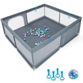 Манеж для немовлят DREAMADE 200x180 см, складний, з 50 кульками, 4 ручками та сумкою, дихаюча сітка, для дітей 0-36 міс., темно-сірий