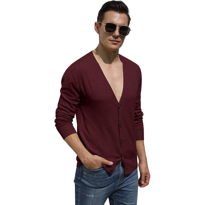 Чоловічий кардиган Hisir з V-подібним вирізом, легкий, елегантний, зимовий, класичний, з ґудзиками (бордовий, M)