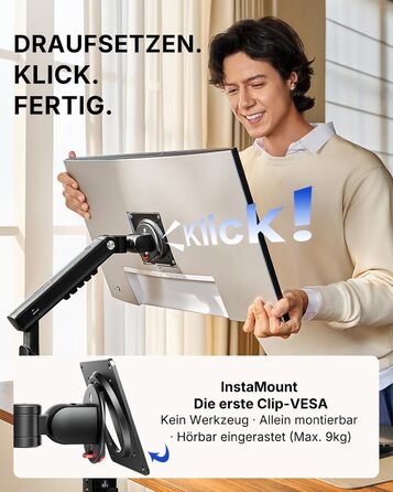 Кронштейн для монітора HUANUO FlowLift Pro MechaSpring, 13-32 дюйми, до 9 кг, регулювання нахилу, повороту та обертання, VESA 75/100 мм, для геймінгу та офісу