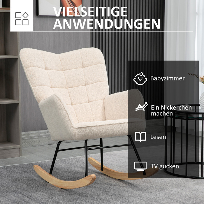 HOMCOM Rocking Chair, Swivel Chair, Accent Chair, Recliner with Berber Fleece, for Bedroom, up to 120 kg, Beige, 71x92x101 cm | Aosom