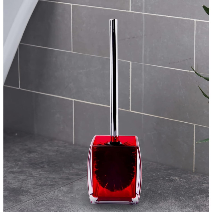 5-Piece Red Acrylic Bathroom Accessories Set, Complete Set, Lotion/Soap Dispenser, Soap Dish, Toothbrush Holder, Cup, Toilet Brush and Holder, Modern Bathroom Decor and