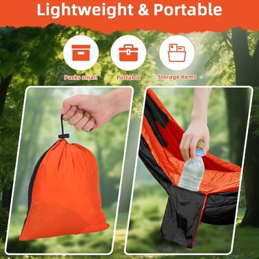 Гамак для відпочинку на природі, кемпінгу, 300 кг, 200 x 300 см, легкий, портативний, для одного або двох, нейлон, дихаючий, зелений (чорний)