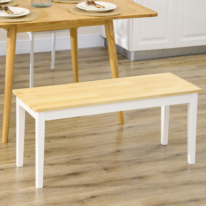 HOMCOM 2-Seater Bench up to 220 kg load capacity made of pine wood in white, dining bench kitchen bench living room bench 102 x 36 x 45 cm
