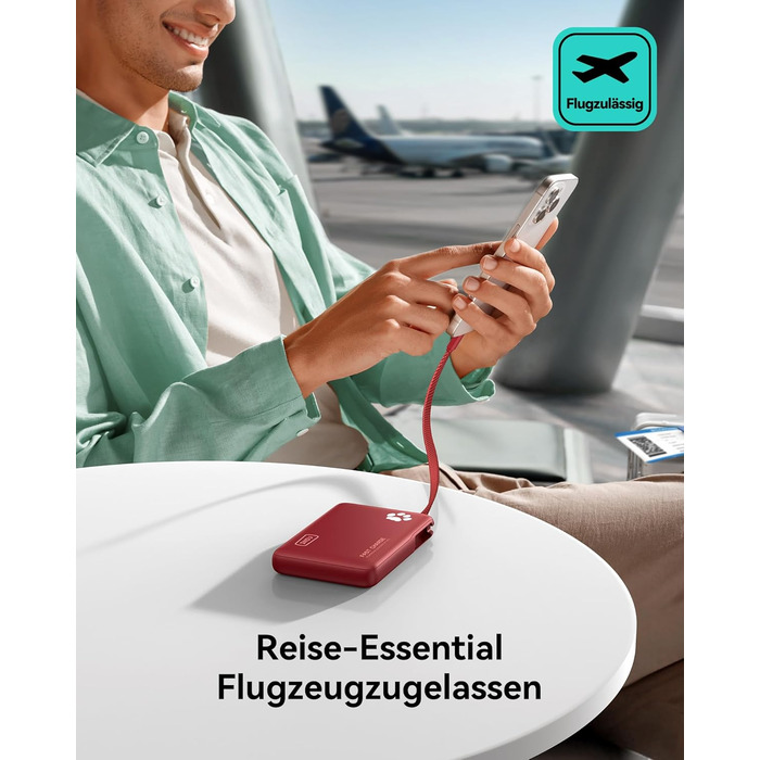 Power Bank INIU 10000mAh 20W з USB-C кабелем, PD3.0/QC4.0, для iPhone/Samsung/iPad (Червоний)