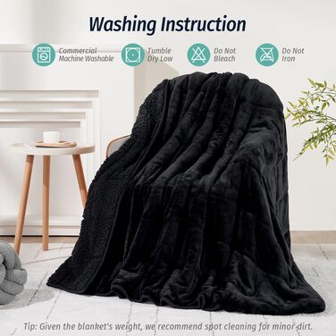 Обтяжілена ковдра Wemore Sherpa Fleece для дорослих, двостороння плюшева фланелева ковдра, 6.8 кг, 150x200 см, чорна
