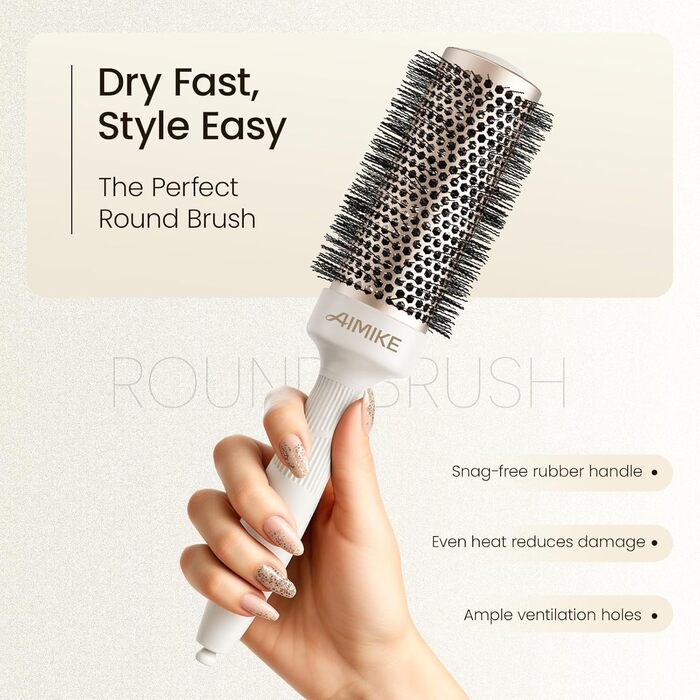 Кругла щітка для волосся AIMIKE NaturaVol для укладки та об'єму, 32 мм, з кліпсами
