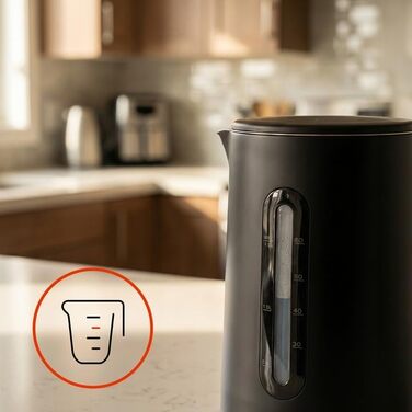 Електричний чайник з подвійними стінками 1,7л, 2200W, швидке кип'ятіння, тихий та безпечний, бездротовий з 360° базою, знімною кришкою, точним виливом (Чорний)