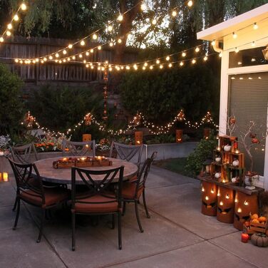 Ланцюжок гірлянд з лампочками 30м, 50+2 LED, IP45, тепле світло для саду, тераси, святкування