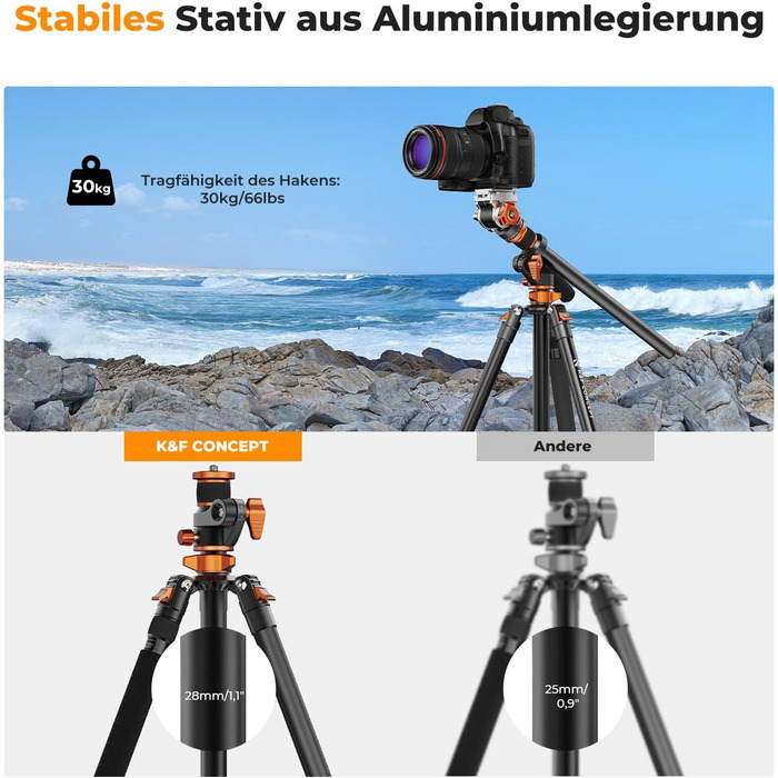 Штатив для камери K&F Concept T254A7+BH-28L, 231 см, професійний, з рідинною головкою