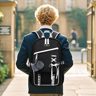 Шкільний рюкзак для дівчаток, водонепроникний, з брелоком, для 3-6 класів, чорний